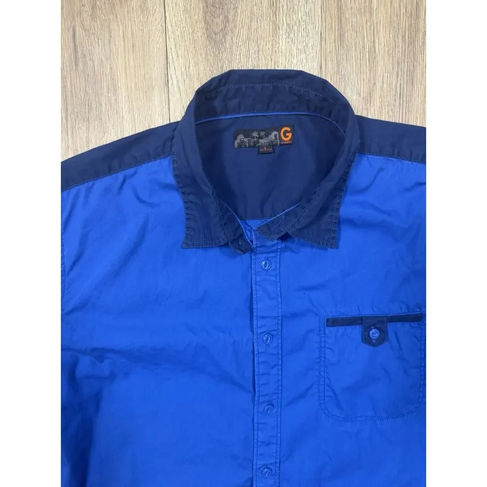 Mens Vintage Size M Early 2000s Multi Color Blue “G By Guess” Button Down Shirt - Picture 4 of 7